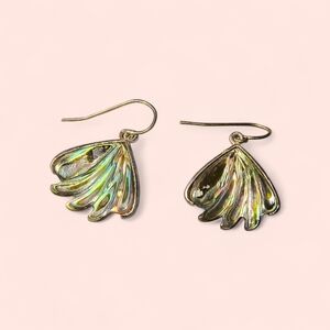 Abalone Shell And Sterling Silver Ginkgo Leaf Dangle Earrings